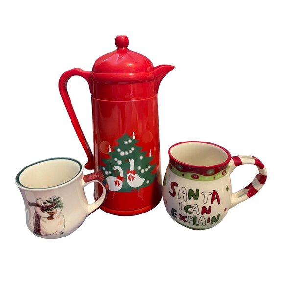 Santa I Can Explain Ceramic Mug AK Das Insulated Red Christmas Thermos Set - Picture 1 of 12